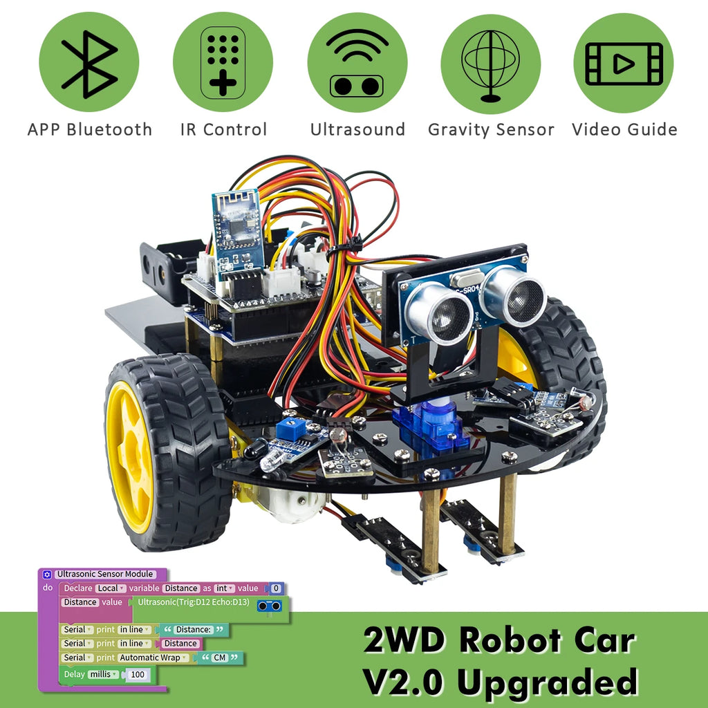 LAFVIN Smart Robot Car for Arduino 2WD Chassis Robot Car Kit With Ultrasonic Module, L298N Driver Board, Remote, IR Control
