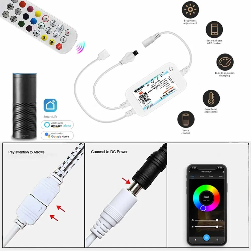 Tuya Wifi Smart FCOB RGBCCT LED Light Strip 6Pin 12mm DC24V RGB CW WW FOB Flexible COB Linear Lights Dimmable Room Kitchen Decor