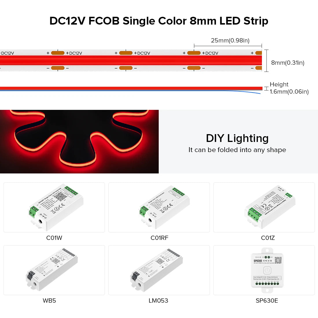 FCOB LED Strip 12V Flexible 5mm 8mm Width High Density Blue White Red Green Pink Yellow Flexible Dimmable RA90 Cob LED Strip