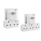 3250W Uk Ac Plug Power Strip Electrical Wall Mounted Outlet Multitap Network Filter with 2 Usb-A 2 Usb-C Charging Adapters