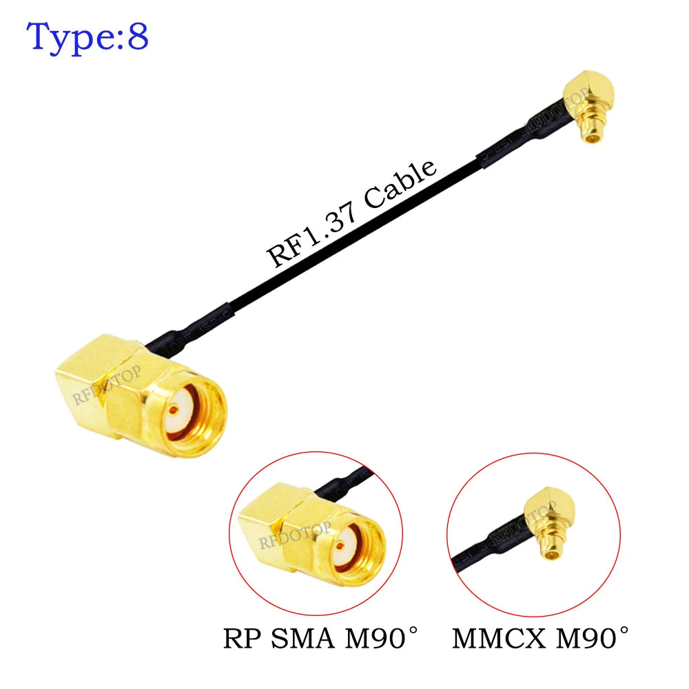 1Pcs RF1.37 Cable SMA Male/Female to MMCX Male 90 Degree Connector 50ohm SMA to MMCX RF Coaxial Extension Jumper OD=1.37 Cable