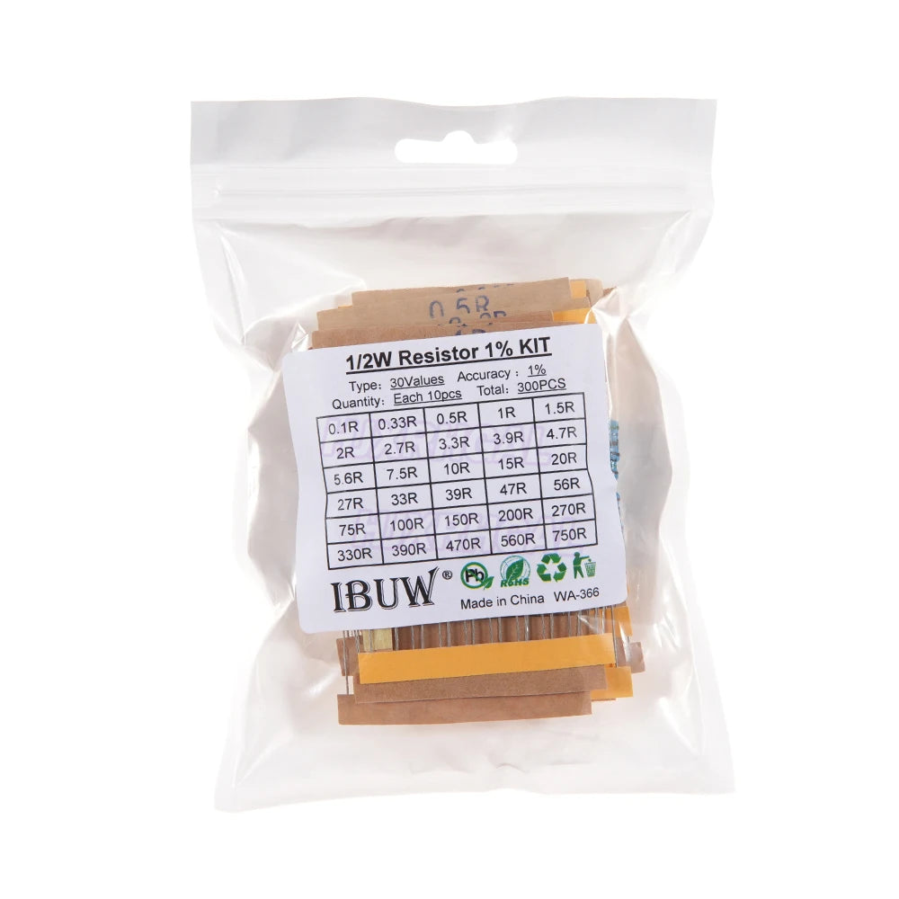 150PCS 300PCS 1/4W 1/2W 1W 2W 3W Resistance 1% Metal Film Resistor Assortment Kit Set 30Values Each 5/10PCS 1~750 1K~820K Ohm