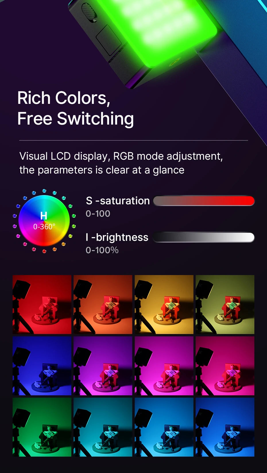 Ulanzi VL49 RGB PRO Full Color LED Video Light 2500K-9000K Camera Light for Photopraphy with Honeycomb Diffuser