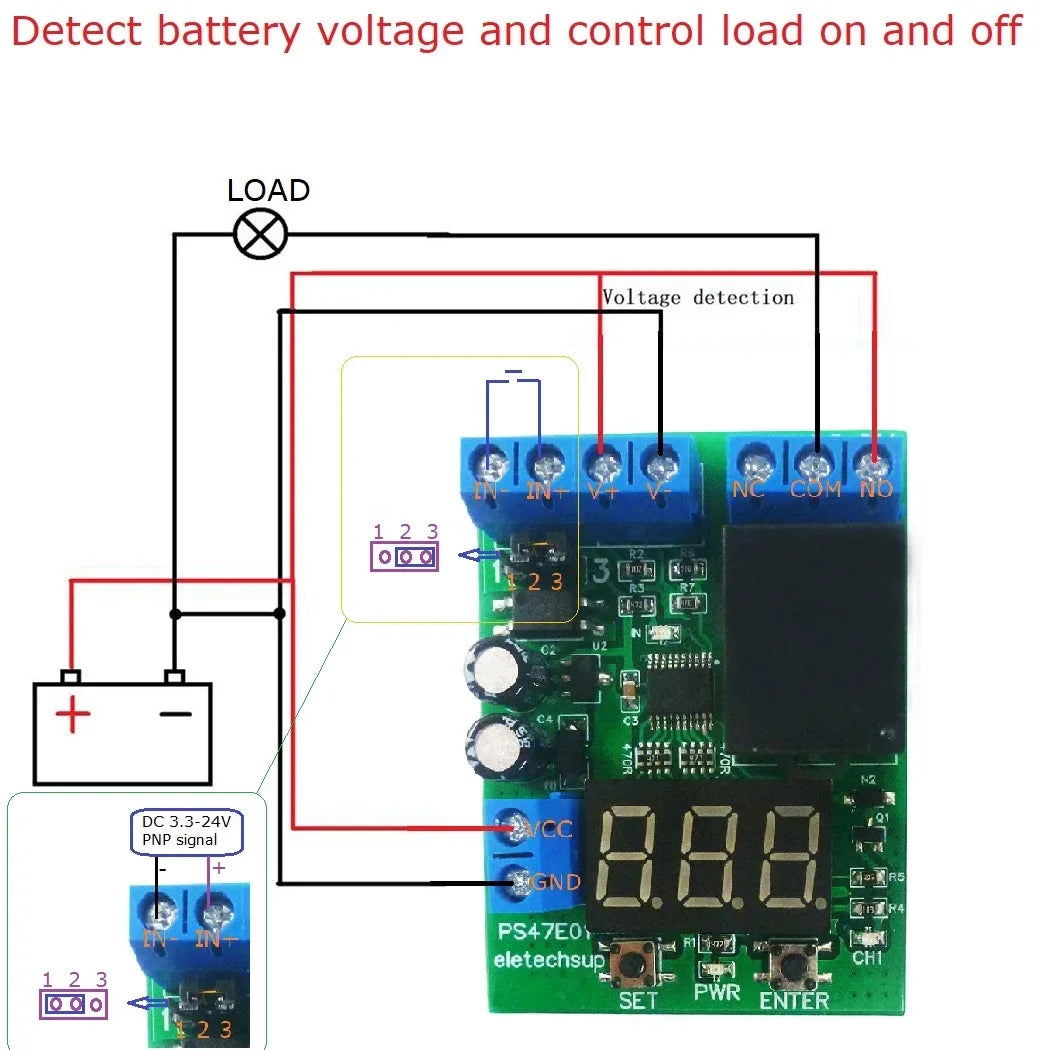 DC 12V 24V LED Digital Relay Switch Control Board Module Relay Module Voltage Detection Charging Discharge Monitor Test