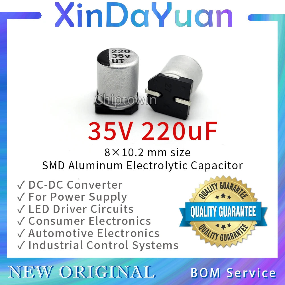 50pcs 35V 220uF 8×10.2mm SMD Aluminum Electrolytic Capacitor Low ESR