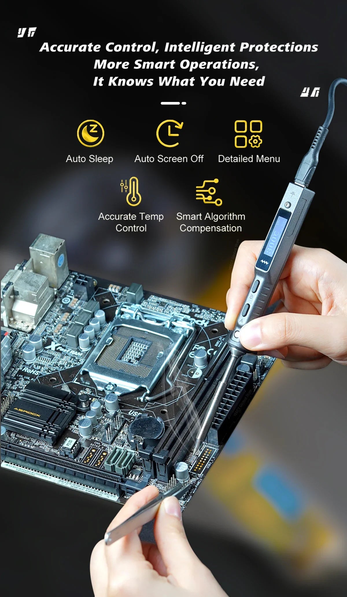 Original TS101 Soldering Iron 65W Mini Programmable Thermostat LCD Displays TS100 Soldering Iron Upgrade with PD Plug Tip Set