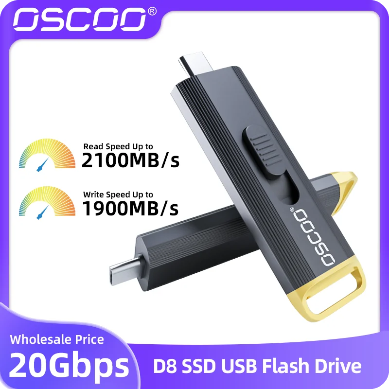 OSCOO PSSD 1TB SSD USB Flash Drive 20Gbps 3D TLC Nand Flash Type C 3.2 Gen2*2 Memory Disk Wireless Portable SSD USB Flash Drive