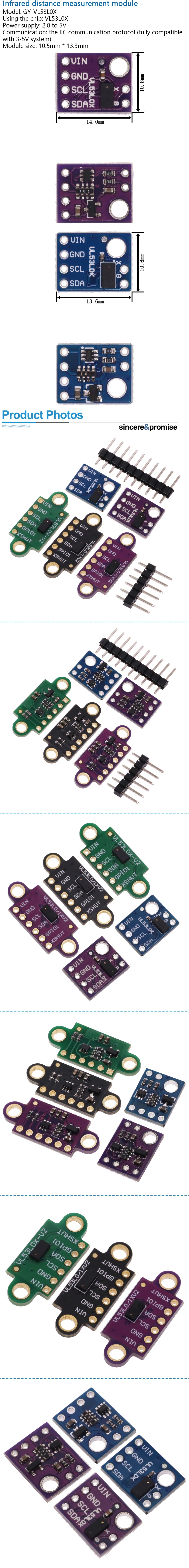 GY-530 VL53L0X Time-of-Flight (ToF) Laser Ranging Sensor Breakout 940nm GVL53L0X-V2 Distance Module I2C IIC