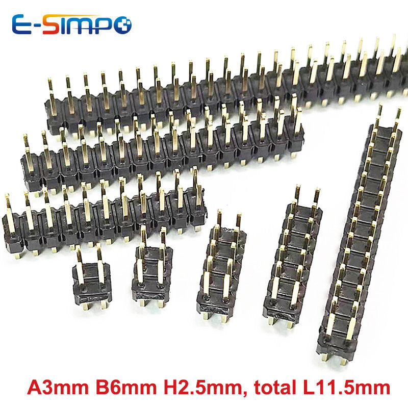 100pcs 2.54mm 2*2/3/4/6/8/10/12/15/20/25/40P L11.5mm 0.1" Breakaway Straight Gold Double Row Male Brass Pin Header PCB Connector