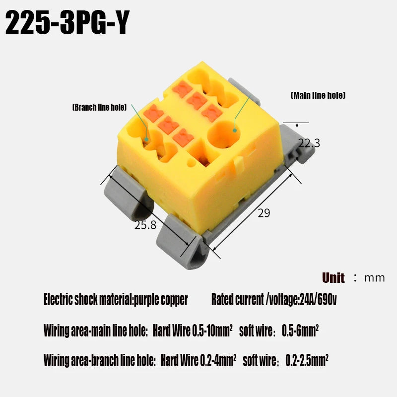 1PC 225 Series Fixed Modular Wire Connectors Compact Splicing Lighting Push-in Multi Link Terminal Block 1 In Multiple Out