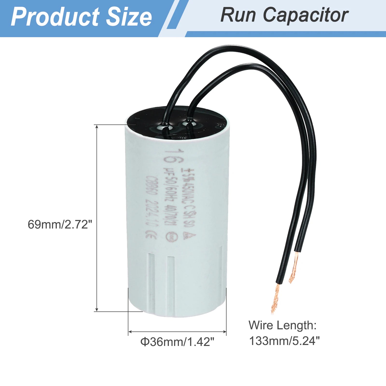 1/2/3Set CBB60 6-60uF Running Capacitors AC 450V 2 Wires 50/60Hz Cylinder for Water Pumps Washing Machines Motor Start