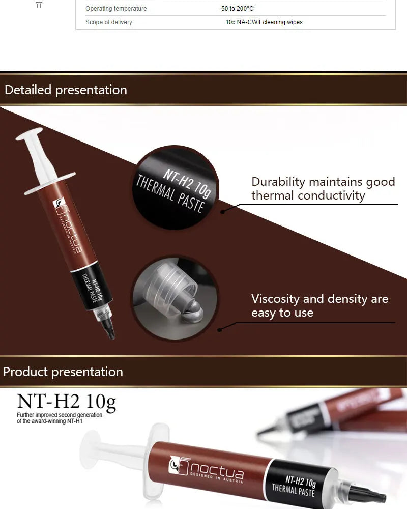 Noctua NT-H2 NT-H1 3.5g 10g Thermal Conductive grease paste For Notebook Graphics CPU Thermal Conductive Grease Chassis Radiator