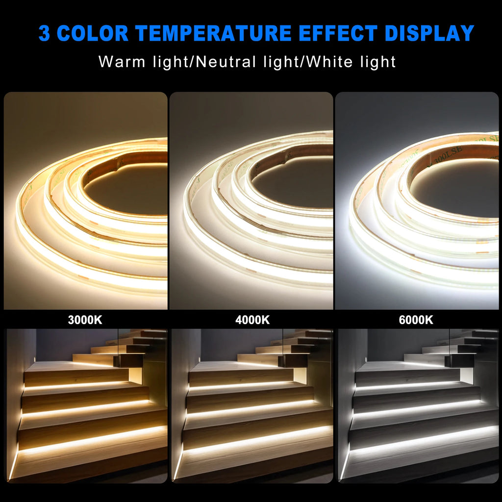 IP67 Waterproof 12/24V COB LED Strip Light 480LED/m Dimmable RA90 LED Lights High Density Flexible Ribbon Tape 3000K 4000K 6000K