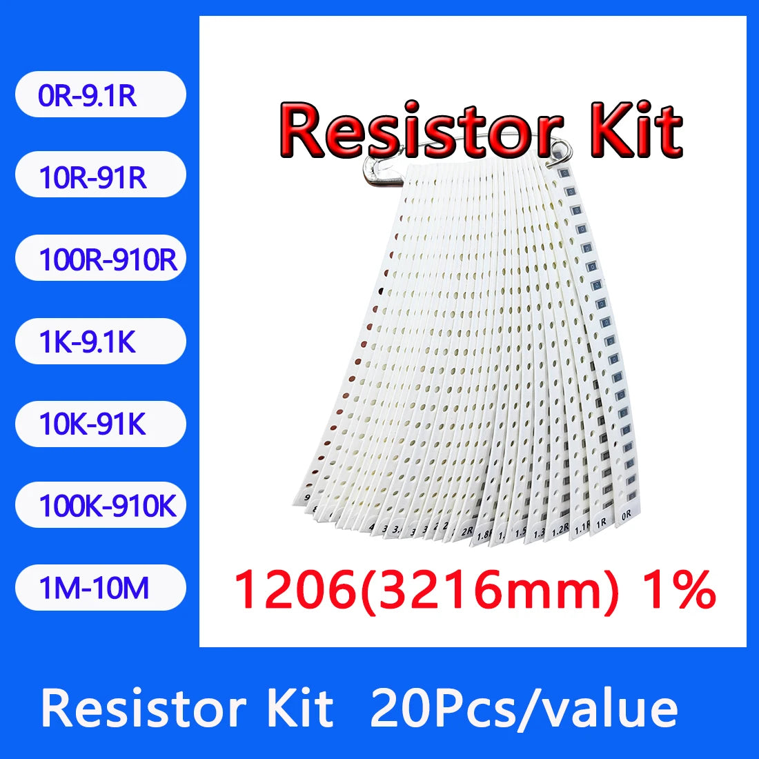 Resistor kit 1206 3216mm smd Resistor package 24values*20PCS=480PCS 1% Sample Kit Resisor