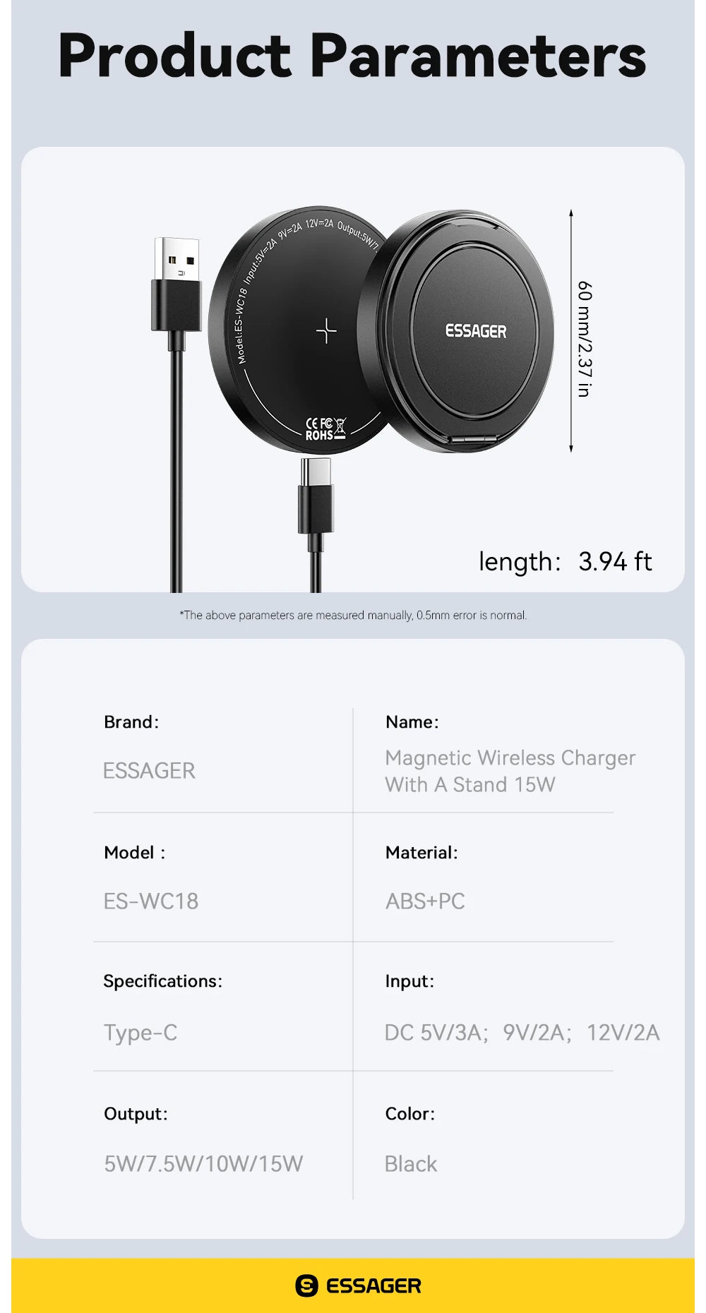 Essager 15W Magnetic Wireless Charger Stand 2-in-1 Charging Stand For iPhone 15 16 14 13Pro Max AirPods For MagSafe Fast Charger