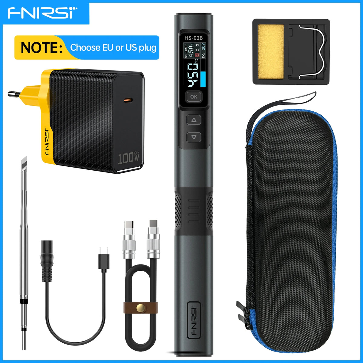 FNIRSI HS-02 Smart Electric Soldering Iron PD 100W Adjustable Constant Temperature Fast Heat Portable Soldering Iron Station Kit