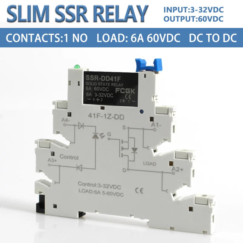 FCGK DC Control AC 6A Slim Interface Solid State Relay Module DIN SSR Slim Relay DC Control DC 41F-1Z-C2 SSR Relay DIN Rail
