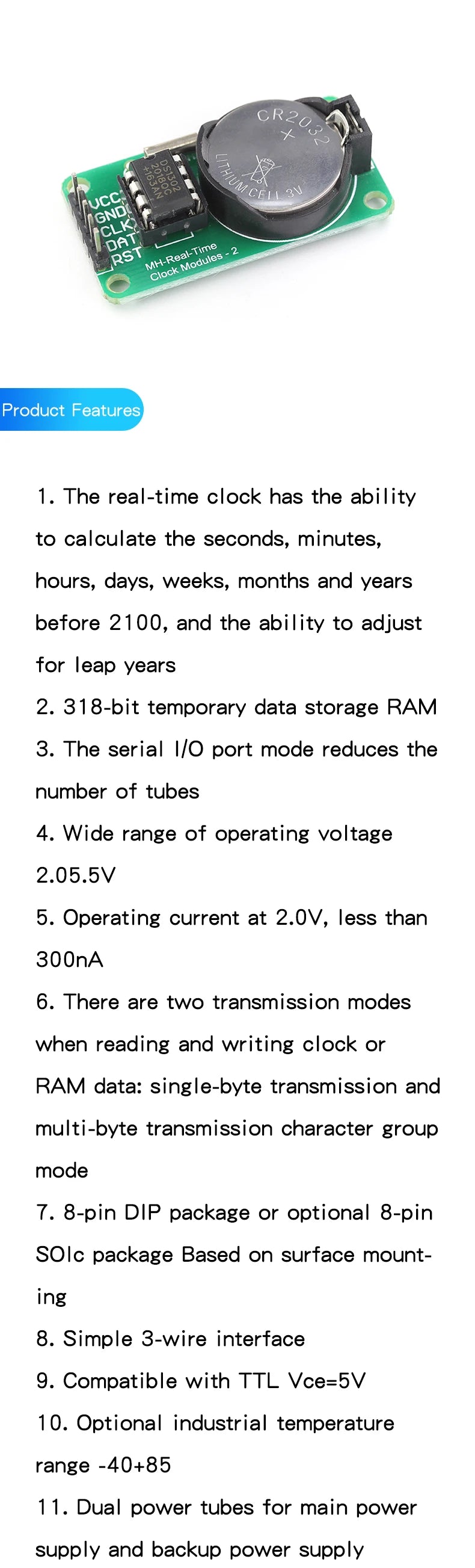 DS1302/3231/1307 PCF8563 real-time clock module time power-off storage timing module