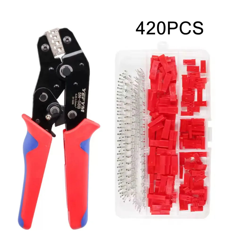 SN-58B Connector Crimping Plier Set 420pcs 2.54mm JST SYP 2Pin Female&Male Red Plug Housing Terminal Kit Pin Way Cable Plug Tool