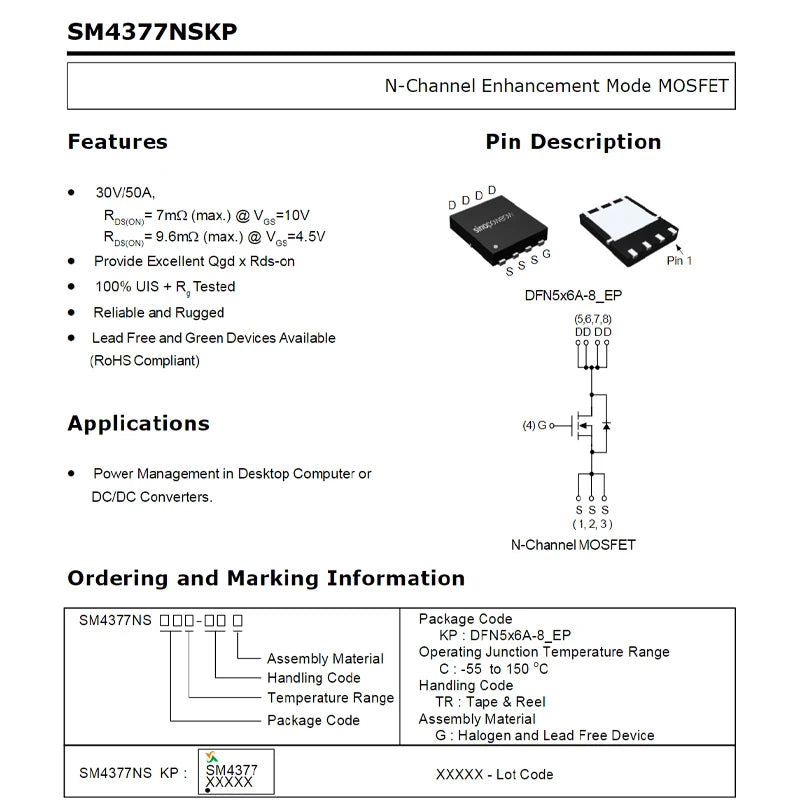 SM4336N SM4337 SM4364A SM4365N SM4370 SM4373NA SM4377N SM4378 4503NH 4504NH 4508NH N-Channel Enhancement Power Transistor MOSFET