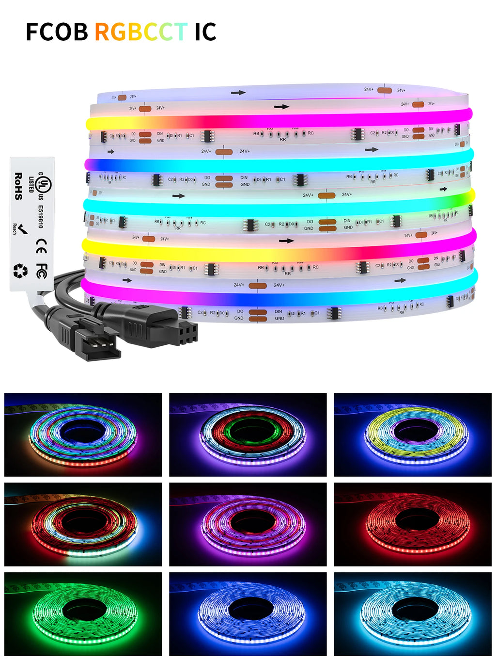 FCOB SPI RGBCCT IC LED Strip Light WS2811 Addressable 840 960 LED Dream Color RGB CW WW DC24V FOB High Flexible COB Lights RA90