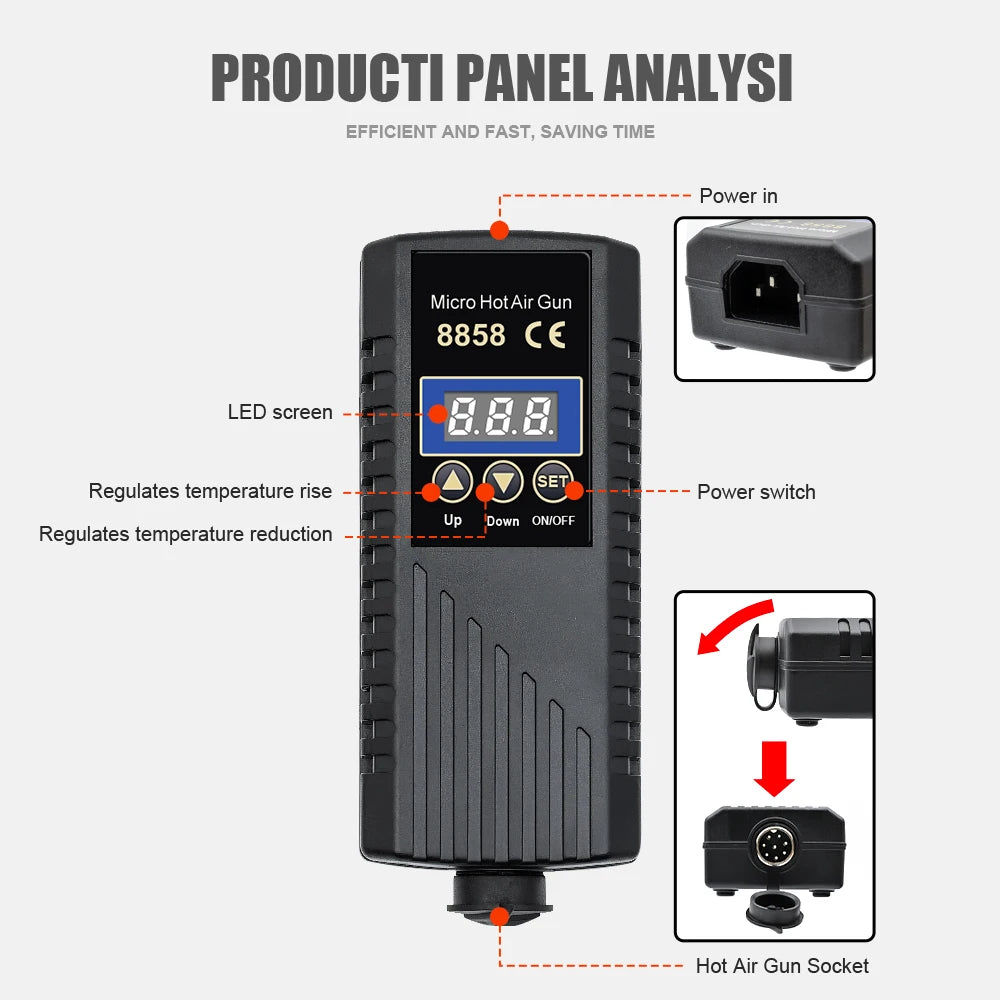 JCD 8858A Micro Hot Air Gun 750W Soldering Rework Station LCD Digital Display Hair Dryer Welding Repair Tools BGA SMD Heat Gun