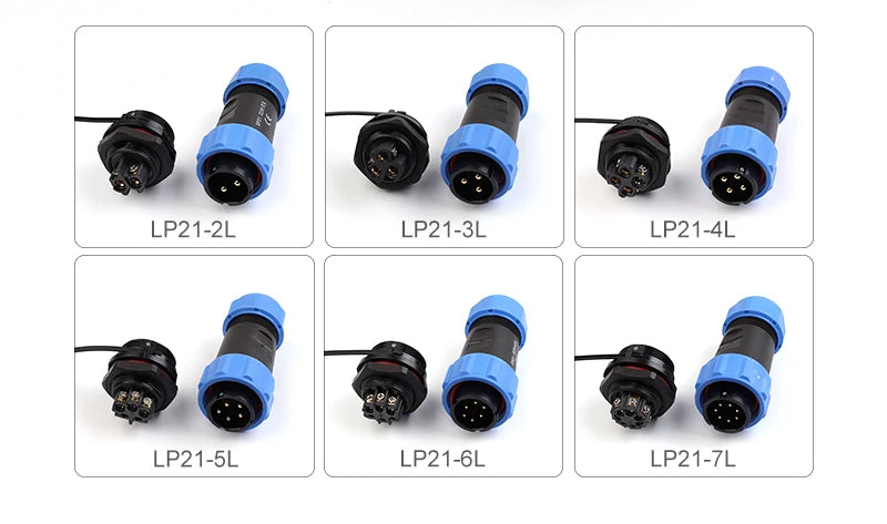LP/SP21 IP68 Back Nut Screw crimp Panel Mount Connector Outdoor Waterproof 2/3/4/5/6/7 Pin Welding Free Male Plug Female Socket