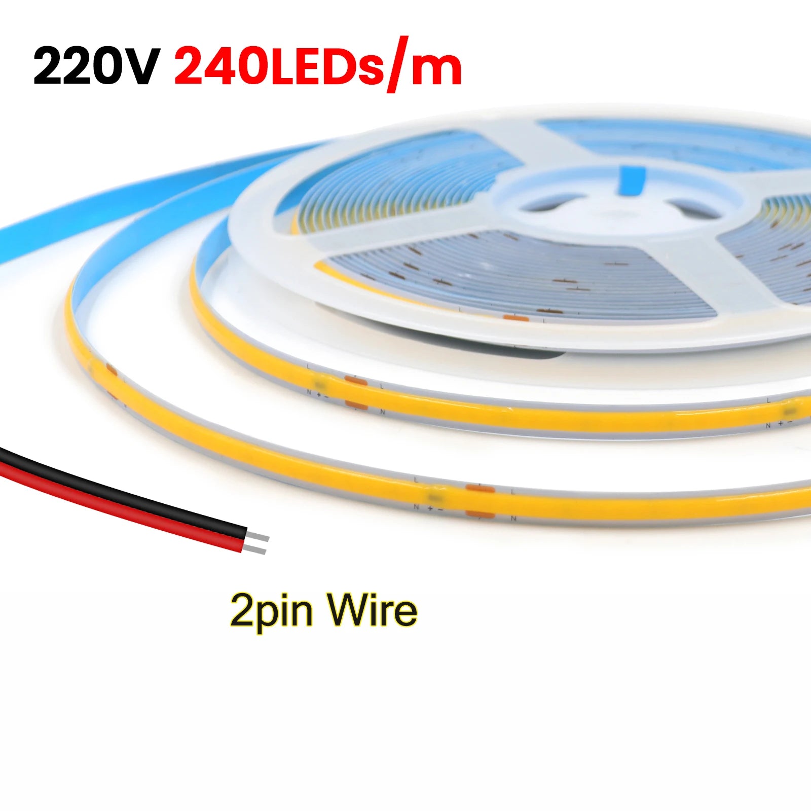 220V 110V 5m-20m COB LED Strip Light with EU/US Plug/2pin Wire 3000K 4000K 6500K 240LEDs/m Linear Lighting Flexible Tape Lights