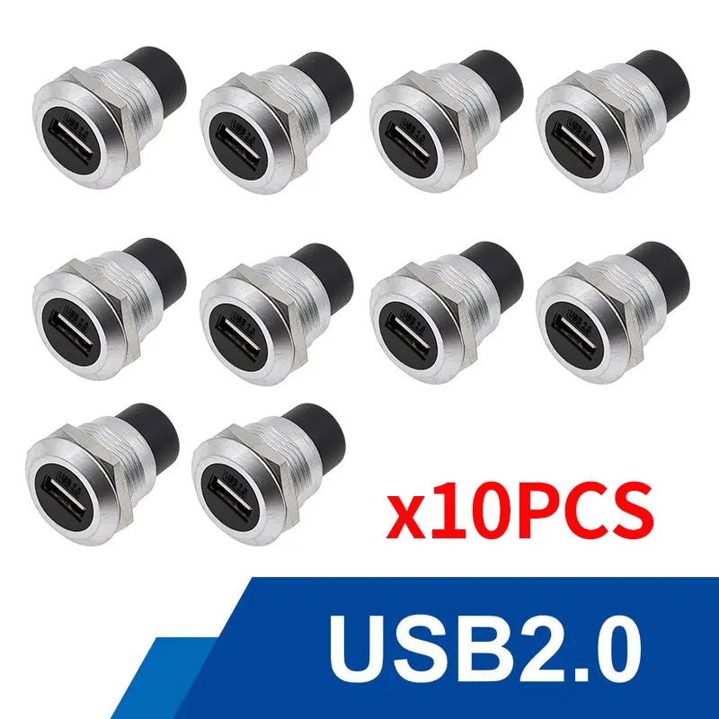 10Pcs Metal D‑Type Panel Mount Socket RJ45 CAT6 HDMI USB3.0 Straight Through Network Connector Module Round Panel Mount Adapter