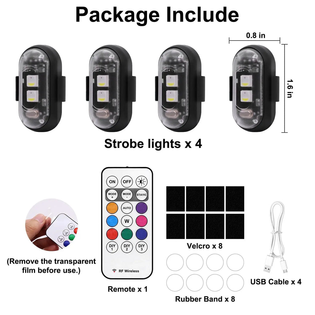 2/4/6/8 pcs LED Aircraft Strobe Lights Remote Control 8 Colors Anti-Collision LED Lights for Car Motorcycle Drone Aircraft Bike