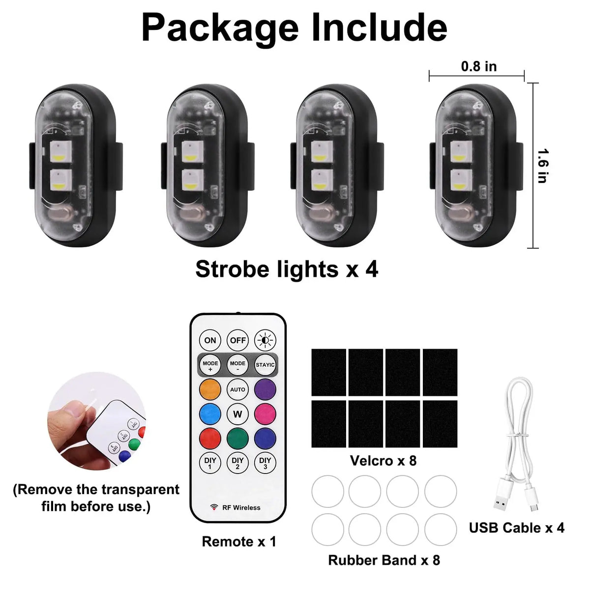2/4/6/8 pcs LED Aircraft Strobe Lights Remote Control 8 Colors Anti-Collision LED Lights for Car Motorcycle Drone Aircraft Bike