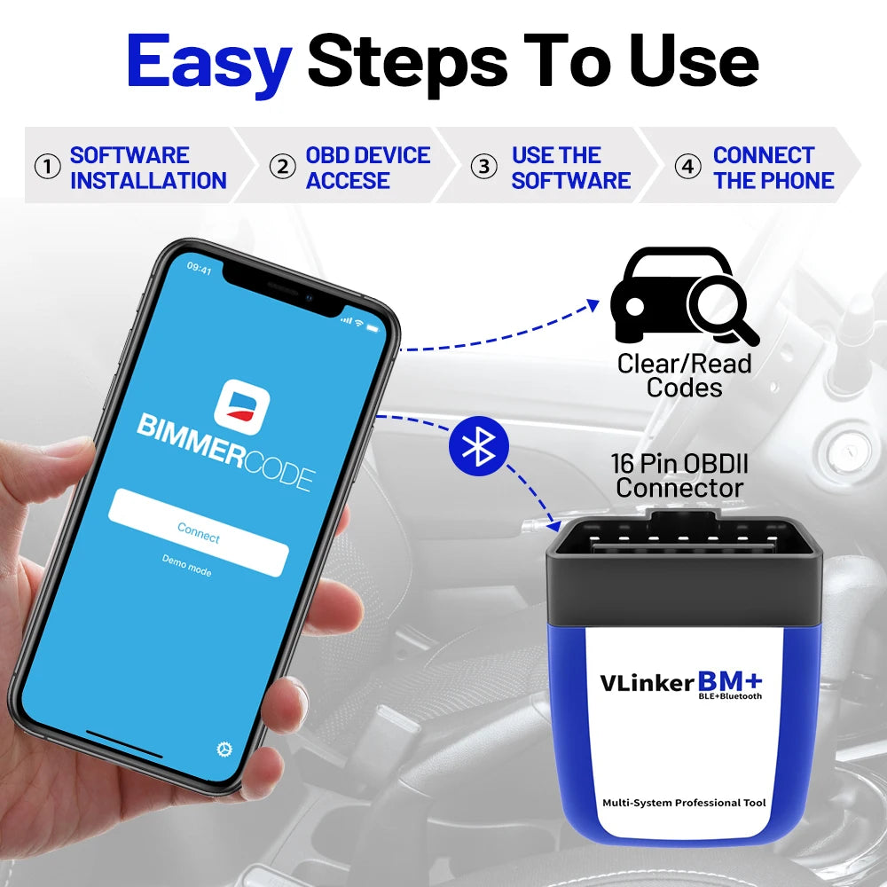 Vgate VLinker BM+ ELM327 BimmerCode Auto Code Reader BLE Diagnostic Tool Car Scanner ELM 327 OBD2 Bluetooth 4.0/3.0 V1.5