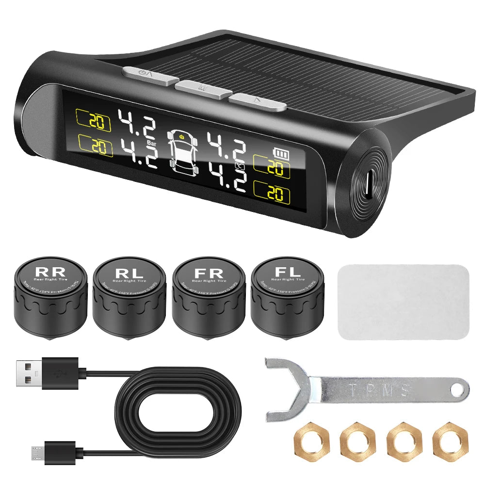 Tire Pressure Solar TPMS Car Tyre Pressure Monitoring System Solar Power Auto Security Alarm Systems Power External Sensor Auto Accessories Universal