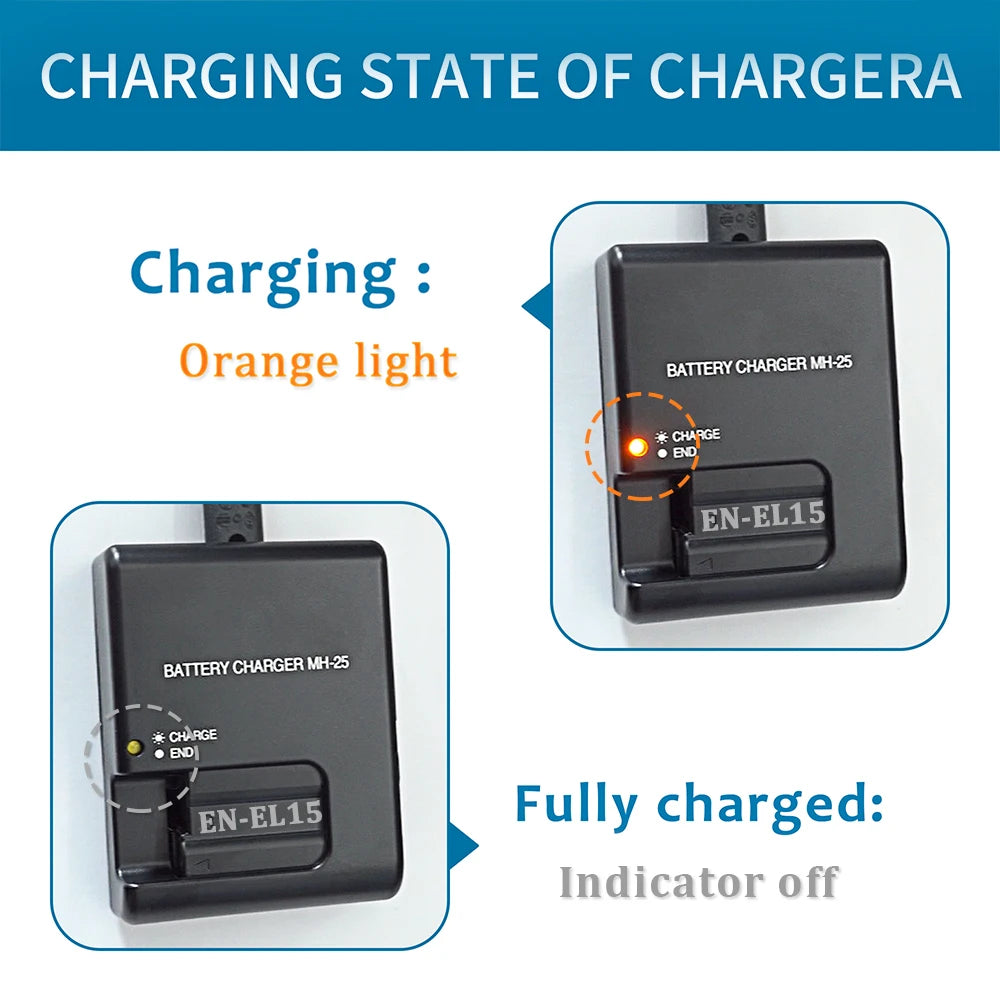 MH-25 EN-EL15 Charger D850 D800 D800E D810 D810E D600E D500 D7000 D7100 D7200 D7300 D7500 D610 D750 V1 Camera Battery Charger