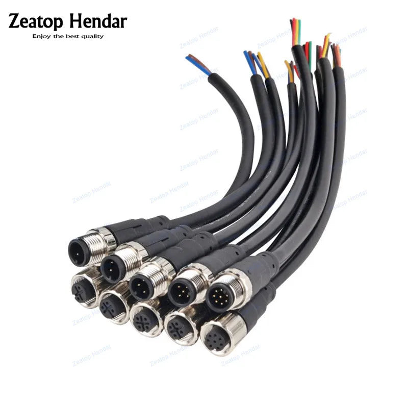 1Pcs M12 Sensor Connector 2 3 4 5 8 Pin Male / Female Aviation Plug IP67 Waterproof Wire A Type 20cm PVC Cable