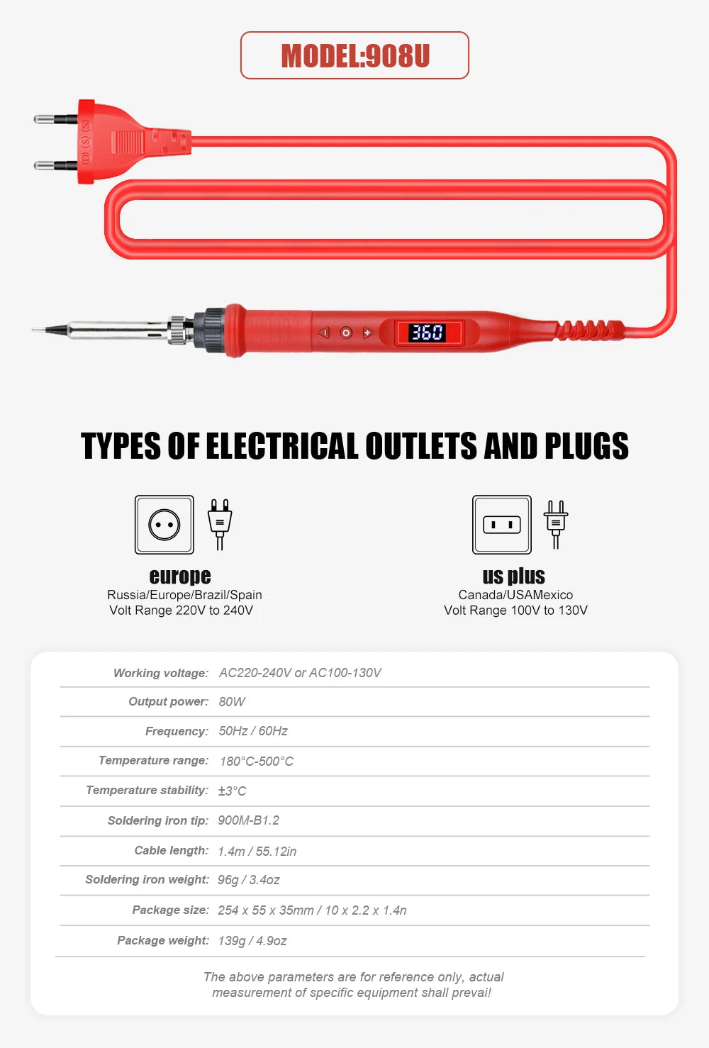 JCD 908U Electric Soldering Iron 80W 220V/110V With Switch Multi-function Button Adjustable Temperature Iron Welding Tools
