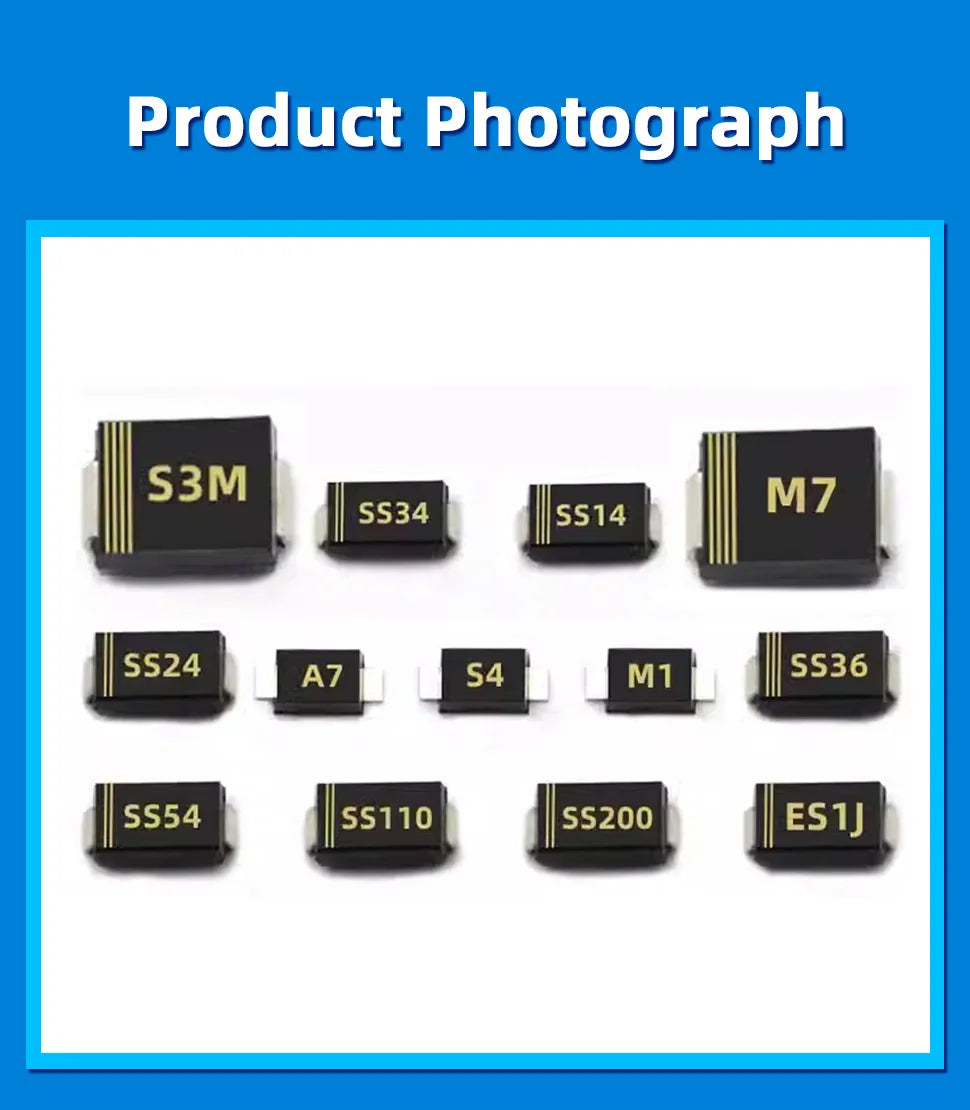 20PCS SMD Schottky Diode SS12 SMA SS14 1N5819 SS24 SB240 SS26 SR260 SS54 1N5824 SS34 1N5822 SR360 SS36 SS110 SB1100 SS2200