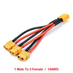 XT60 Parallel Battery Connector Male/Female Cable Dual Extension 1to2/1to3 12AWG/14AWG Silicone Wire 10CM for RC Battery Motor