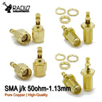 2pcs/lot SMA Male Female RF Connector Welded Two Windows RP SMA O-ring Bulkhead Straight Connector 50ohm 1.13 Cable Brass