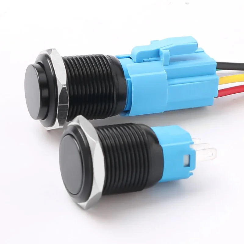 12/16/19/22MM Metal Button Switch No Lights Oxidized Black Momentary Reset Latching With Connector 12V 24V 220V
