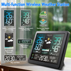 Wireless Weather Station Digital Indoor Outdoor Thermometer Hygrometer with 3 Remote Sensors Sunrise Sunset Forecast Alarm Clock