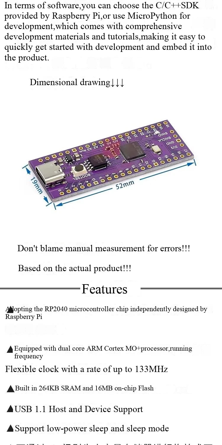 Ultimate Pico RP2040 128Mbit 16MB/4M compatible with Raspberry Pi, featuring a dual-core processor