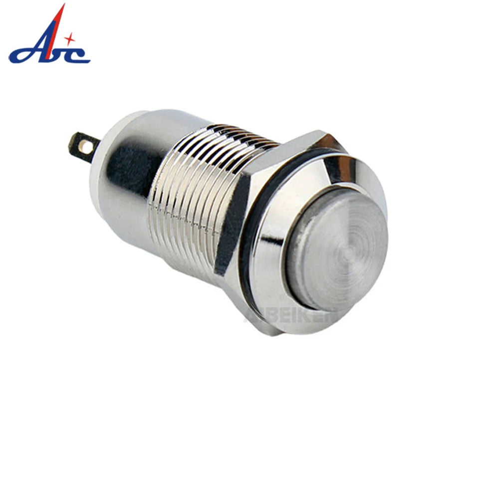 12mm 1NO Momentary Latching push button switch high flat head Push Button waterproof metal switch 2A 250V AC