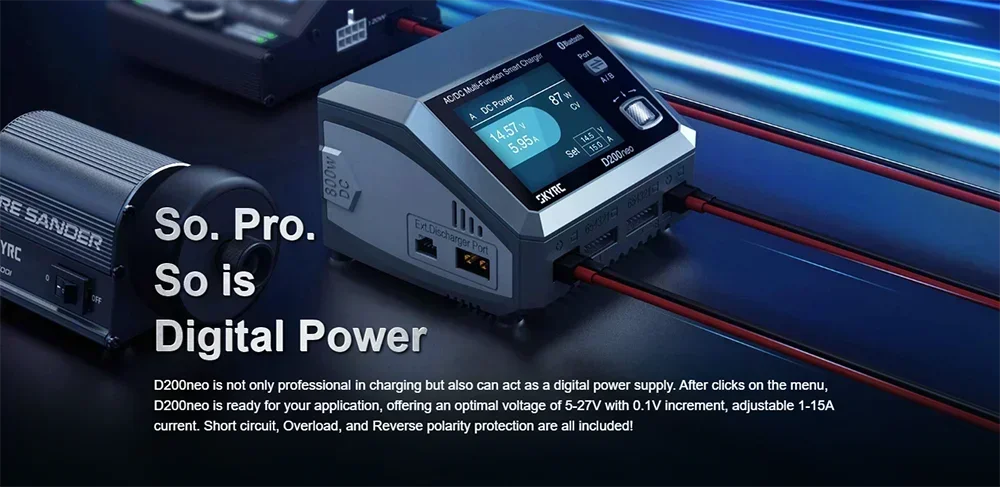 SKYRC D200neo AC 200W DC 800W Dual-Power Smart Charger 1-6S Lipo Li-ion LiFe Pb Battery Balance Charger Discharger w/ LCD Scree