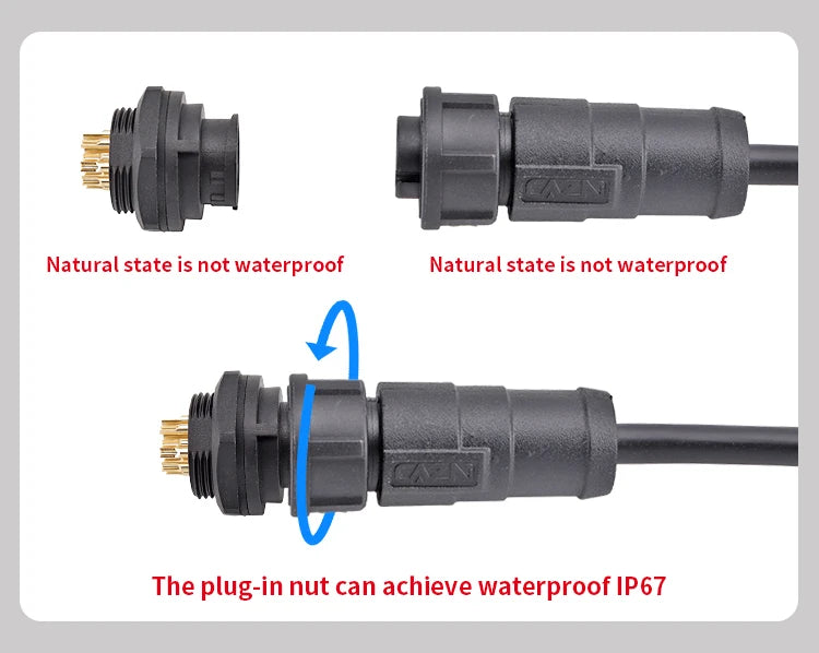 CAZN Plastic Straight Angled Male Female Circular Connectors E10 Waterproof Bayonet Connector 2-12 Pin with Unshielded PVC Wire