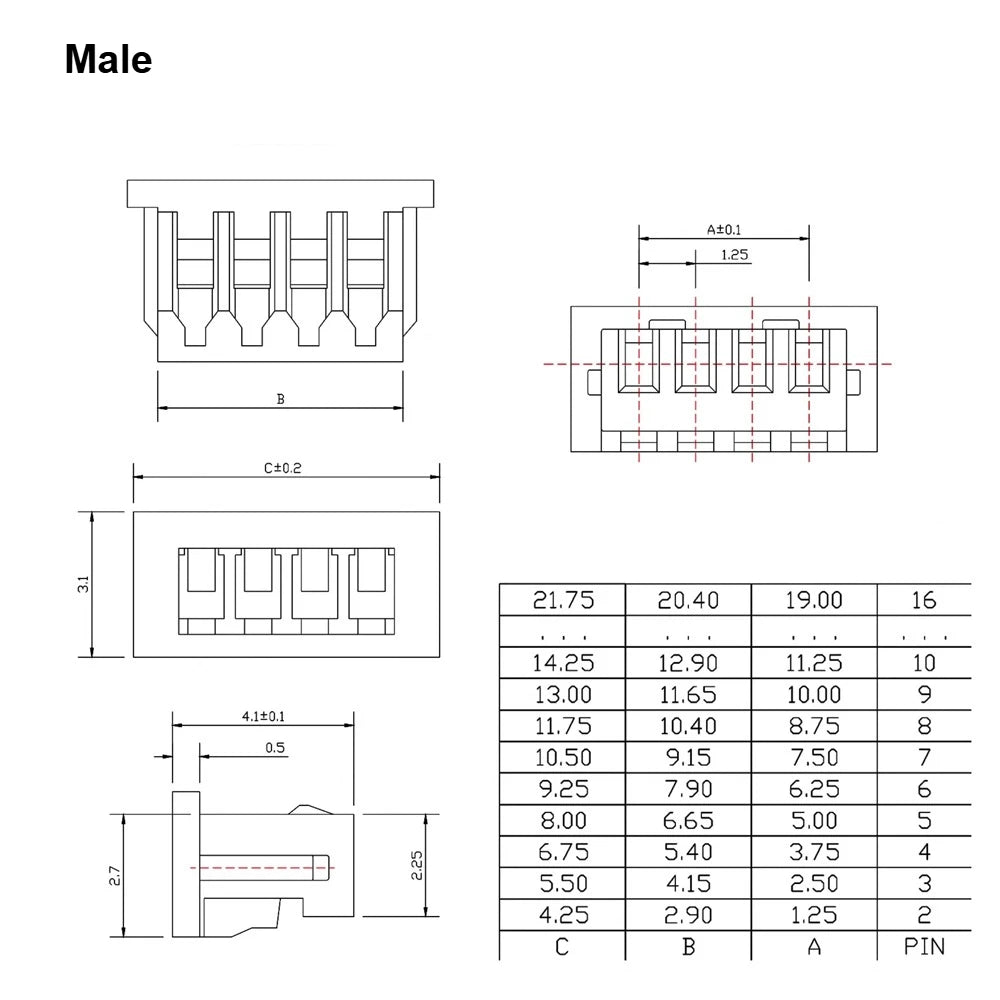 10PCS 1.25mm Male Female Silicone Wire Soft High Temperature Resistance 2-6pin Air Docking Plug Terminal Connetor 26AWG