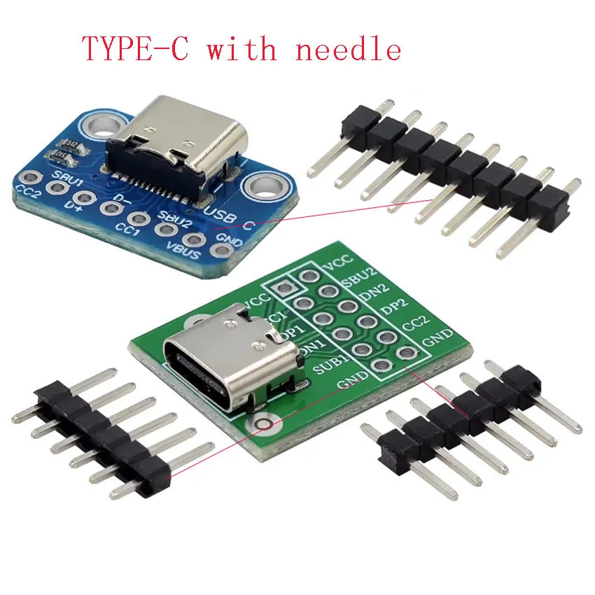 USB TYPE-C Adapter Board 2.54MM CC1 CC2 5.1K Pull Down Resistor Connection by Minwu Electronics