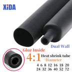 1M/5M 4:1 Black Heat Shrink Tube With Glue Thermoretractile Heat Shrinkable Tubing Dual Wall 4 6 8 12 16 18 20 24 32 36 40 52 72