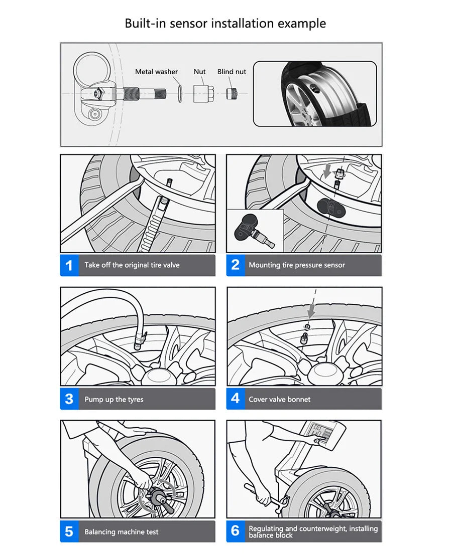 E-ACE K07 TPMS Solar Sensor Intelligence Wireless Tire Pressure Monitoring System Temperature Warning With 4 Sensors