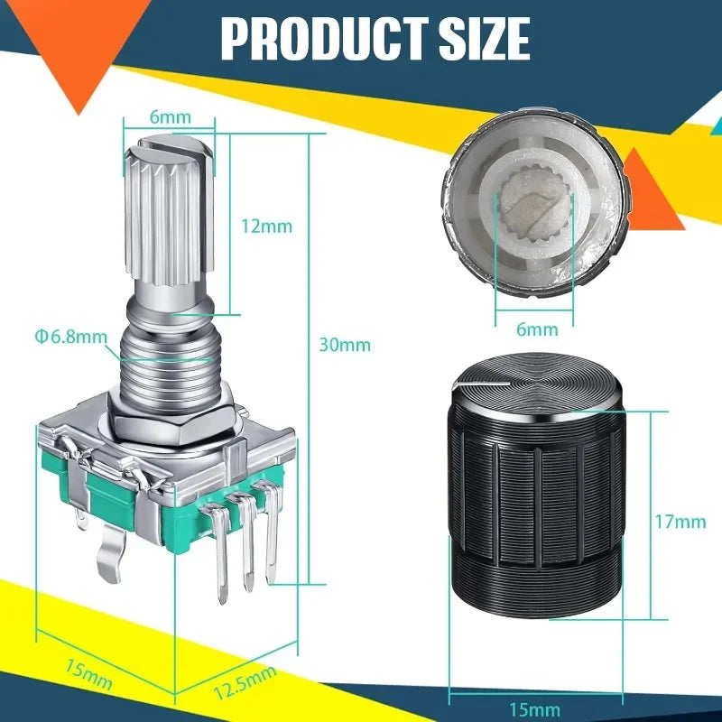 5/10Sets EC11 360 Degree Rotary Encoder Code Switch Digital Potentiometer 5 Pins Handle Length 20mm with Push Button,Knob Cap